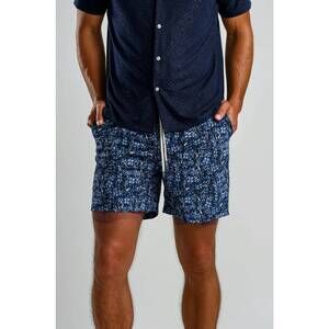 NEW STONE ROSE helios stretch flight & flora swim shorts in dark denim